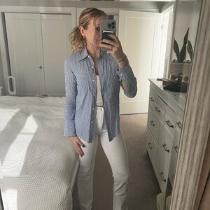 Theory Blue Striped Button-Up Shirt